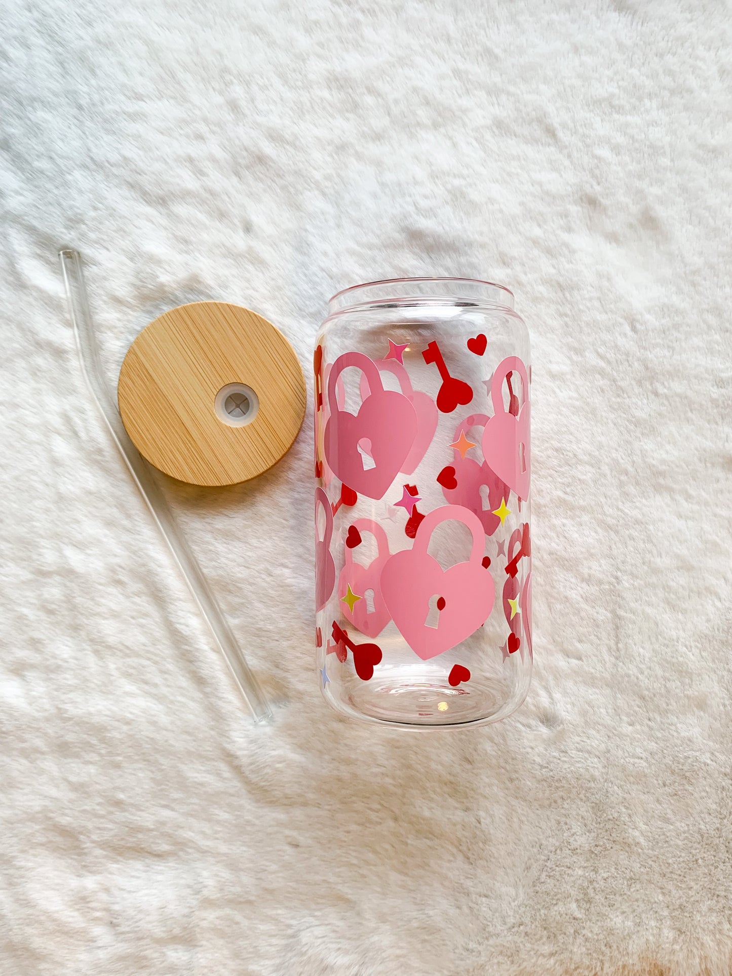 Glass Can Cup 16oz - Lock and Key