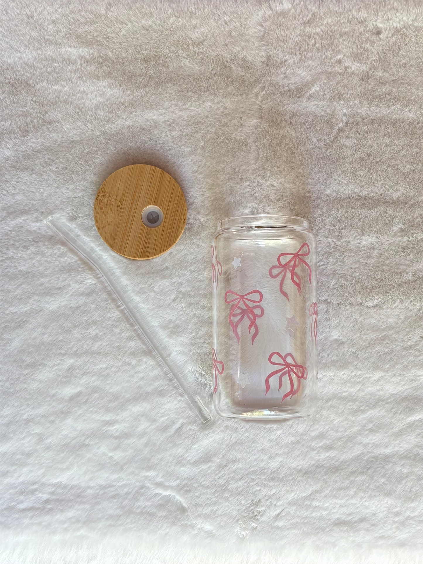 Glass Can Cup 16oz - Coquette Bows and Stars - Elation Collective