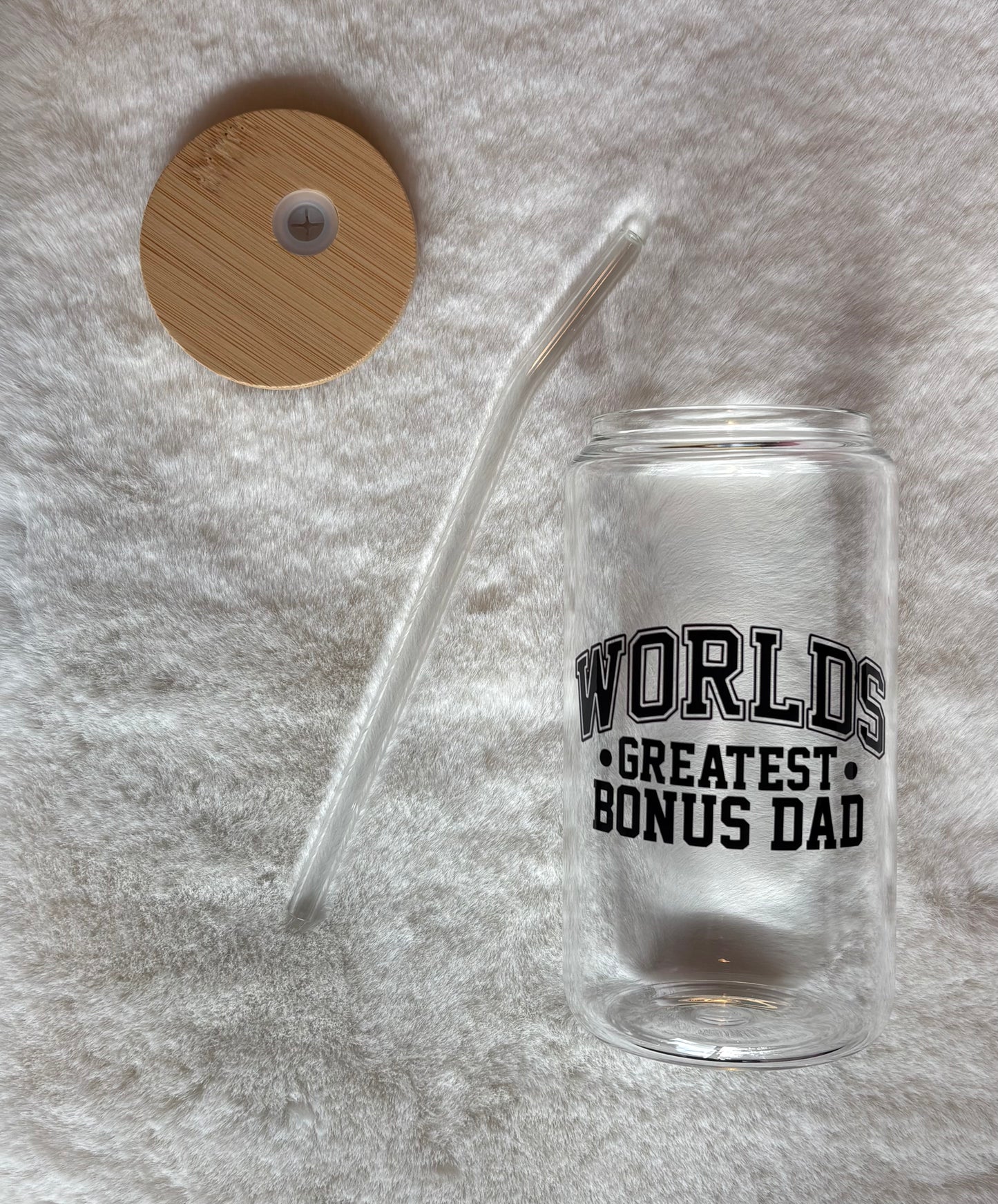 16oz Glass Cup - "World’s Greatest Bonus Dad" | Stylish Drinkware for Every Occasion