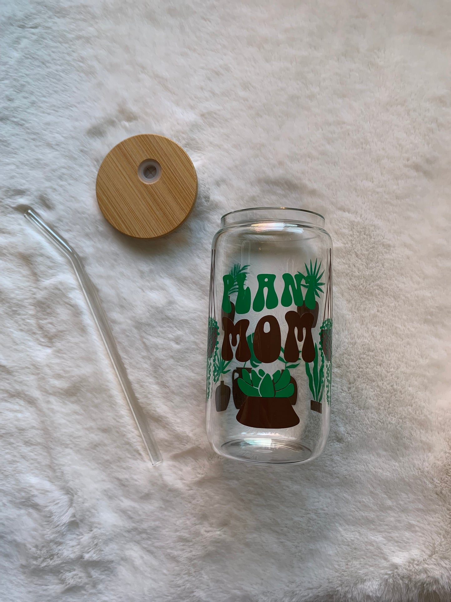 Glass Can Cup 16oz - Plant Mom