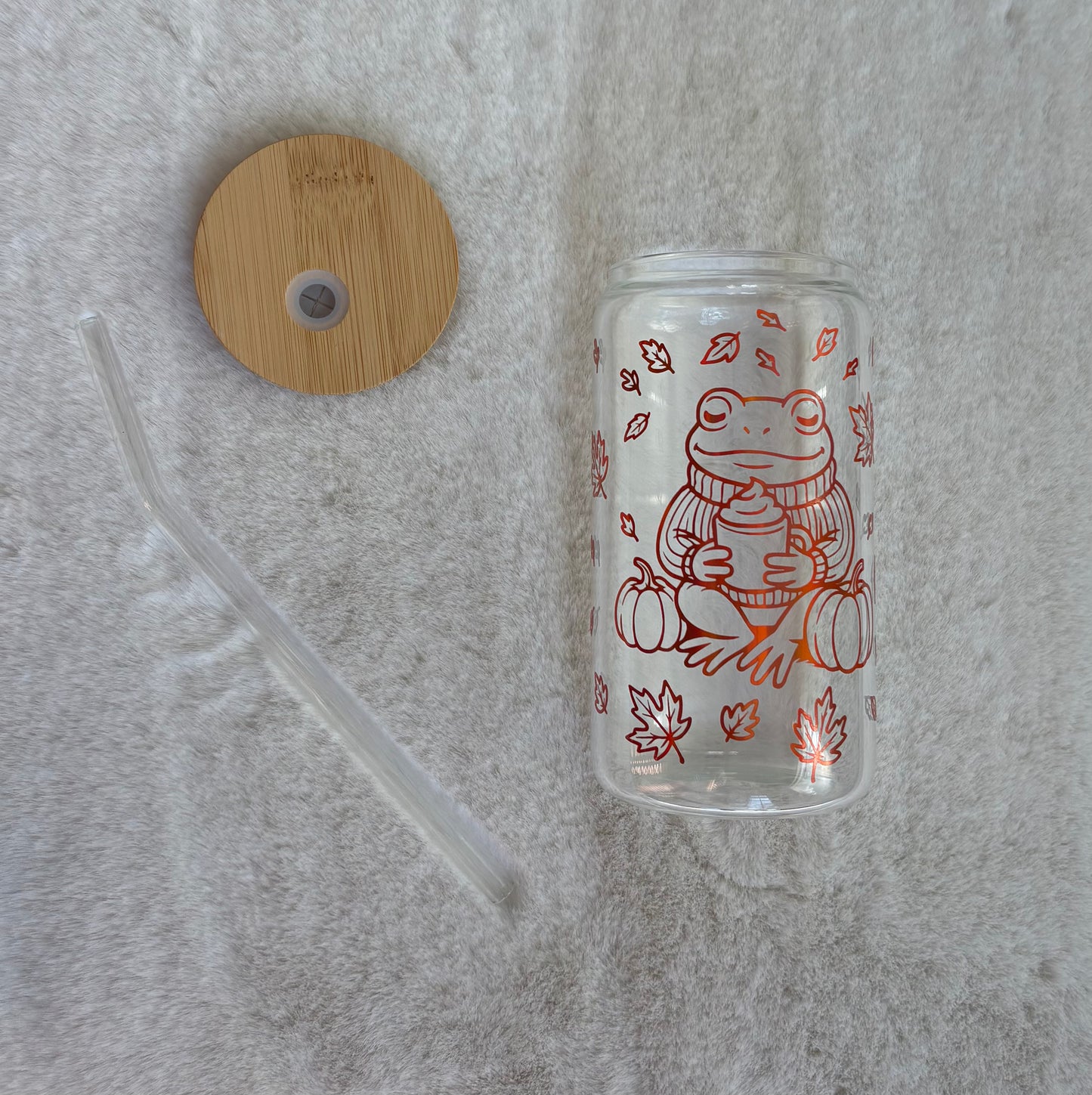 Glass Can Cup 16oz - Fall Frog