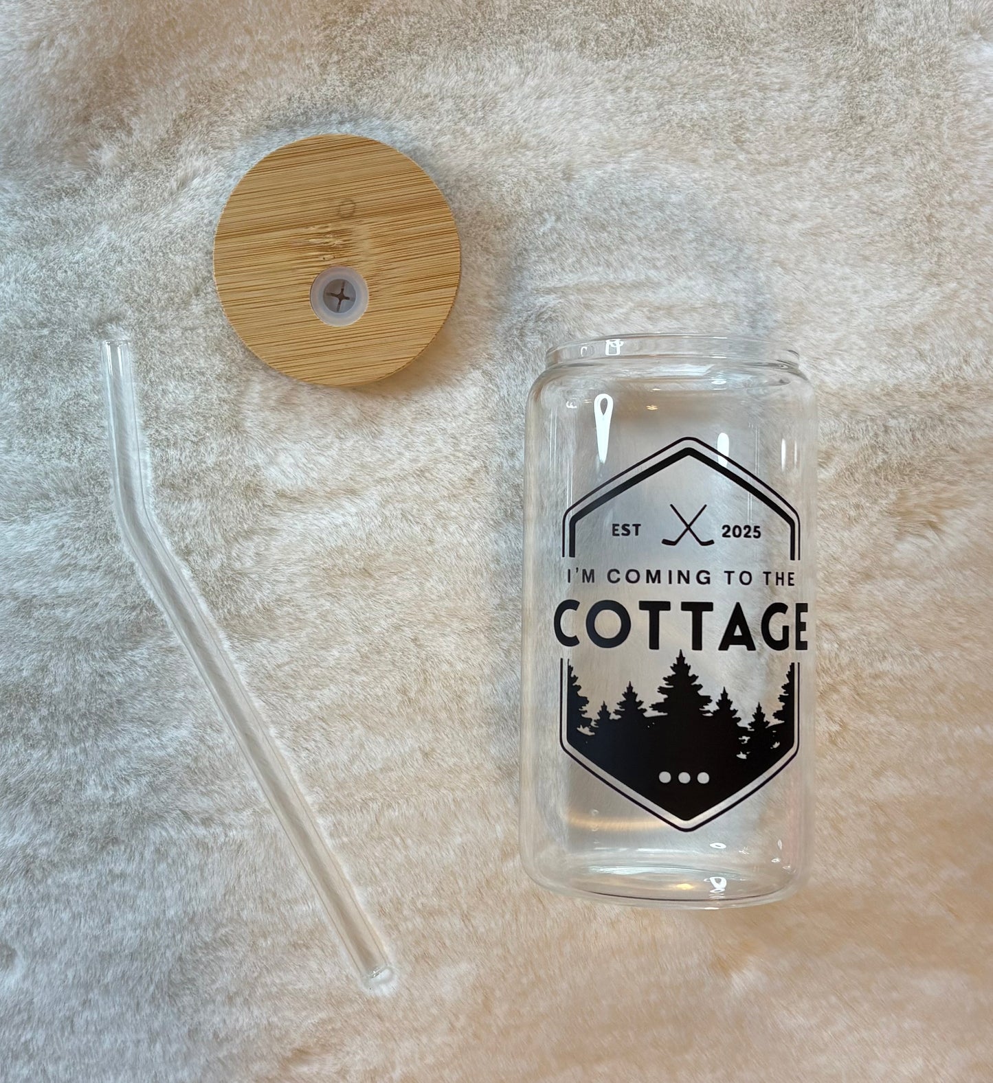 Glass Can Cup 16oz - I’m Coming to the Cottage