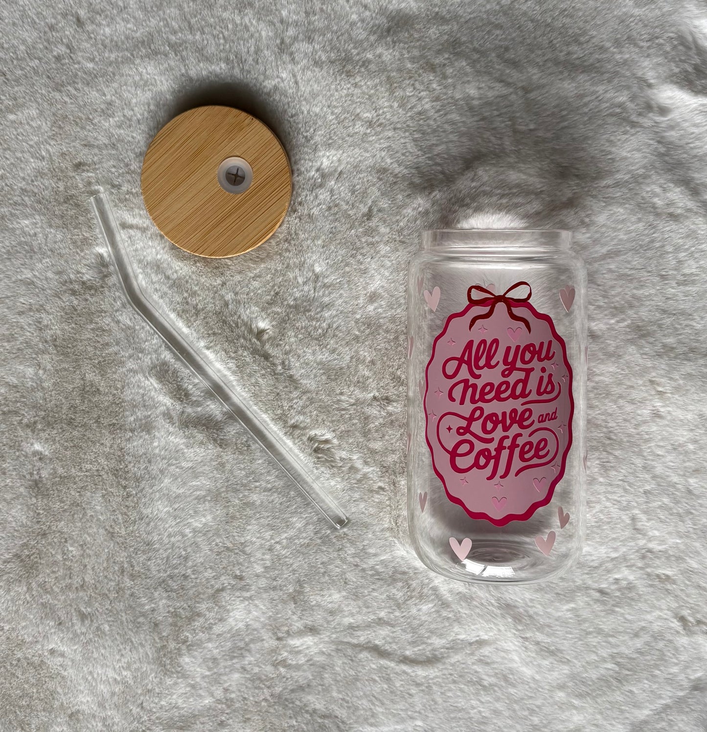 Glass Can Cup 16oz - All You Need is Love and Coffee - Elation Collective