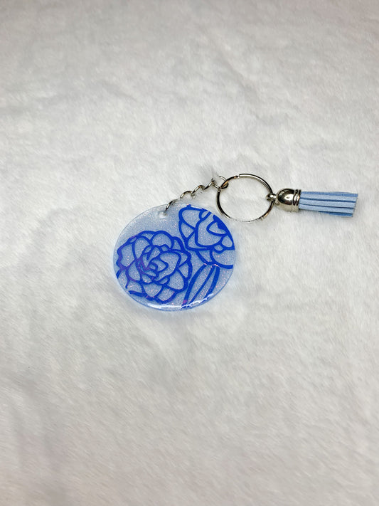 Acrylic Keychain - Blue Holographic Flowers