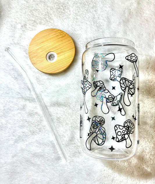 Glass Can Cup 16oz - Oil Drip Mushrooms