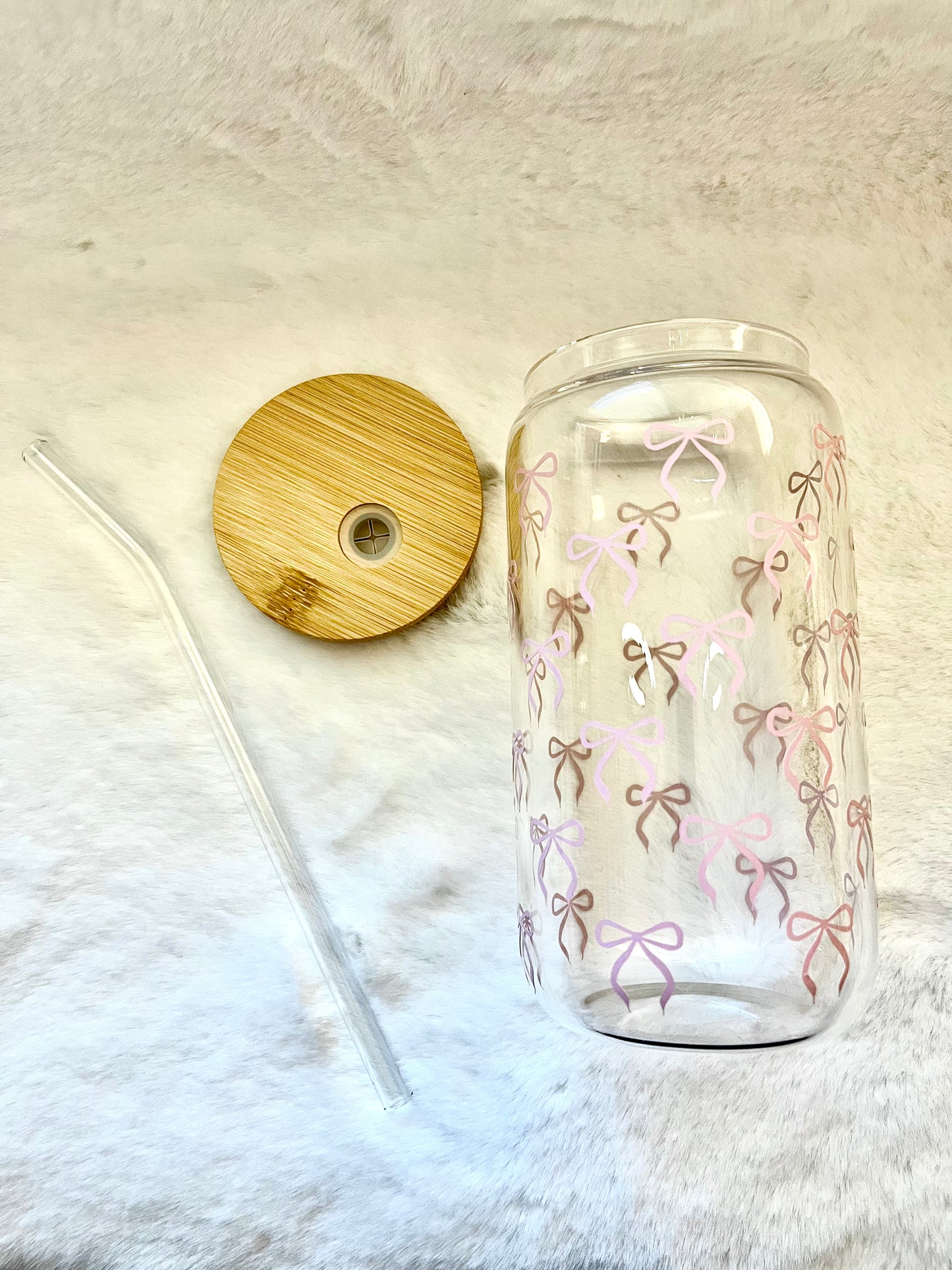 Glass Can Cup 16oz - Coquette Bows