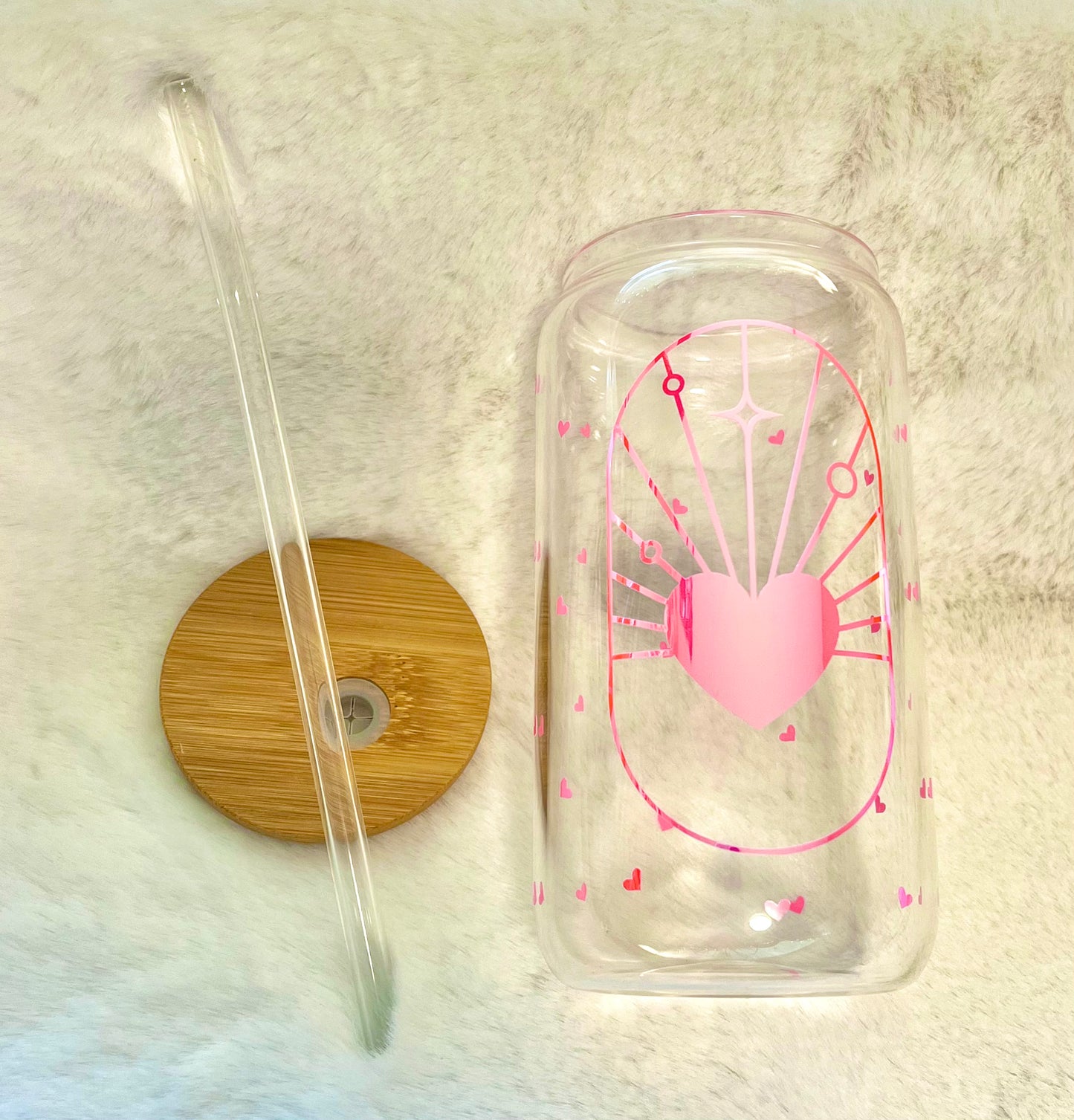 Glass Can Cup 16oz - Love Explosion Hearts