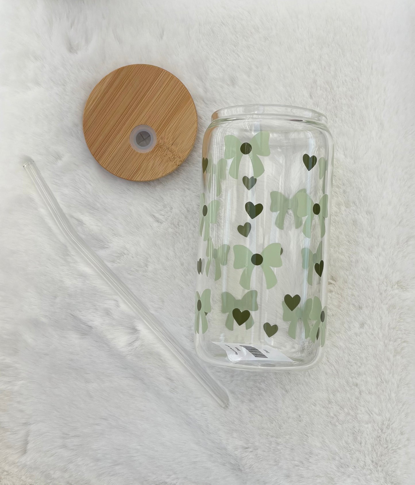 Glass Can Cup 16oz - Chunky Bows