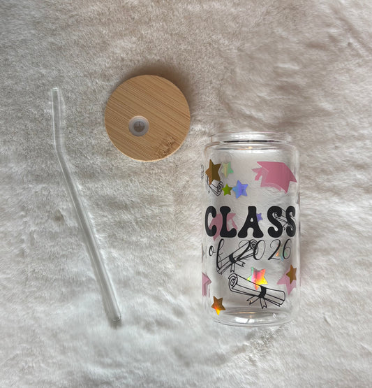 16oz Glass Cup - Grad 2026 | Stylish Drinkware for Every Occasion