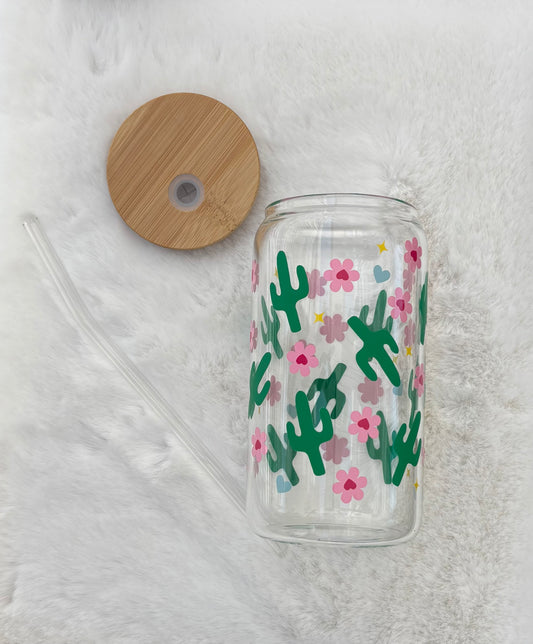 Glass Can Cup 16oz - Cactus