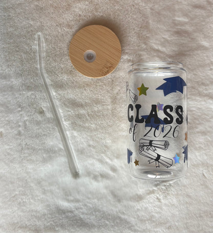 16oz Glass Cup - Grad 2026 | Stylish Drinkware for Every Occasion