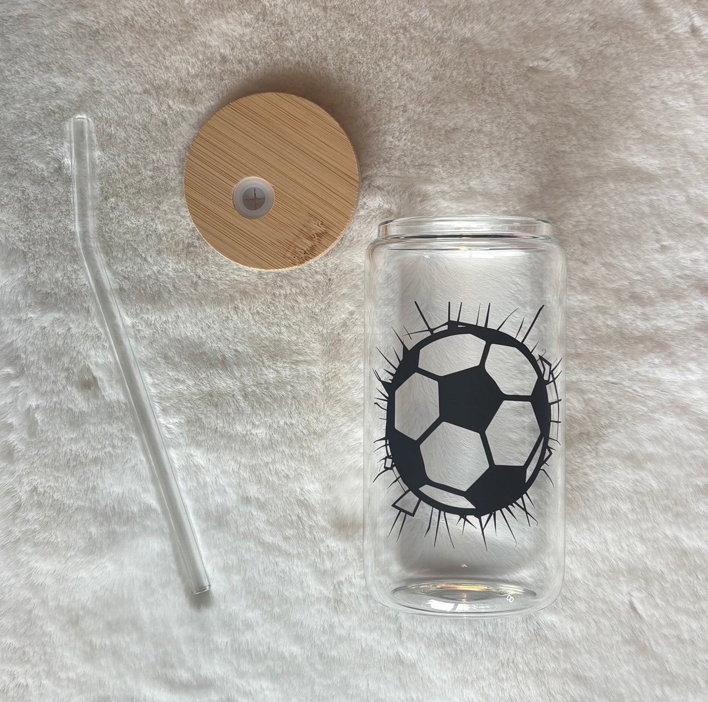 16oz Glass Cup - Soccer Crashing Ball | Stylish Drinkware for Every Occasion