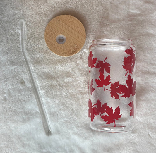 16oz Glass Cup - Maple Leaves | Stylish Drinkware