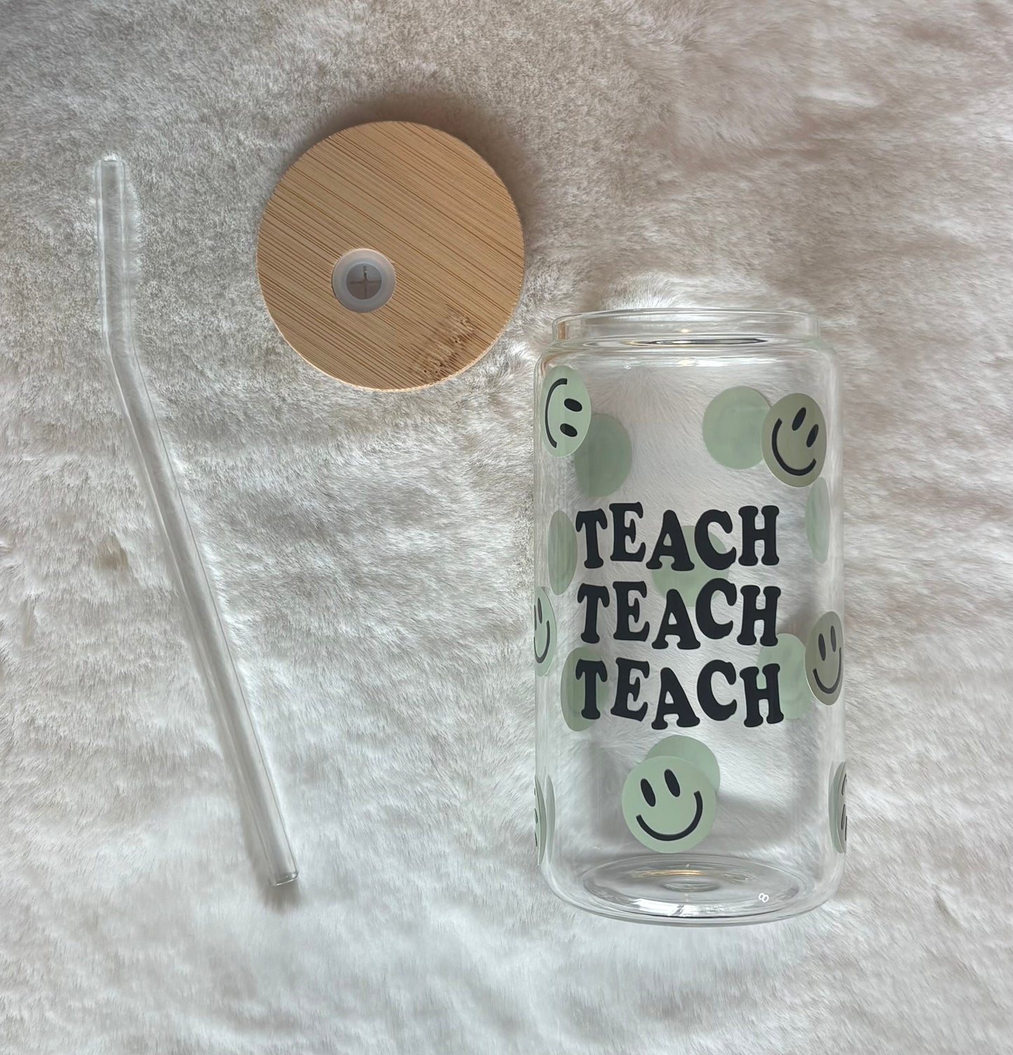16oz Glass Cup - Teach Teach Teach | Stylish Drinkware
