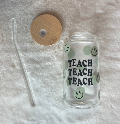 16oz Glass Cup - Teach Teach Teach | Stylish Drinkware