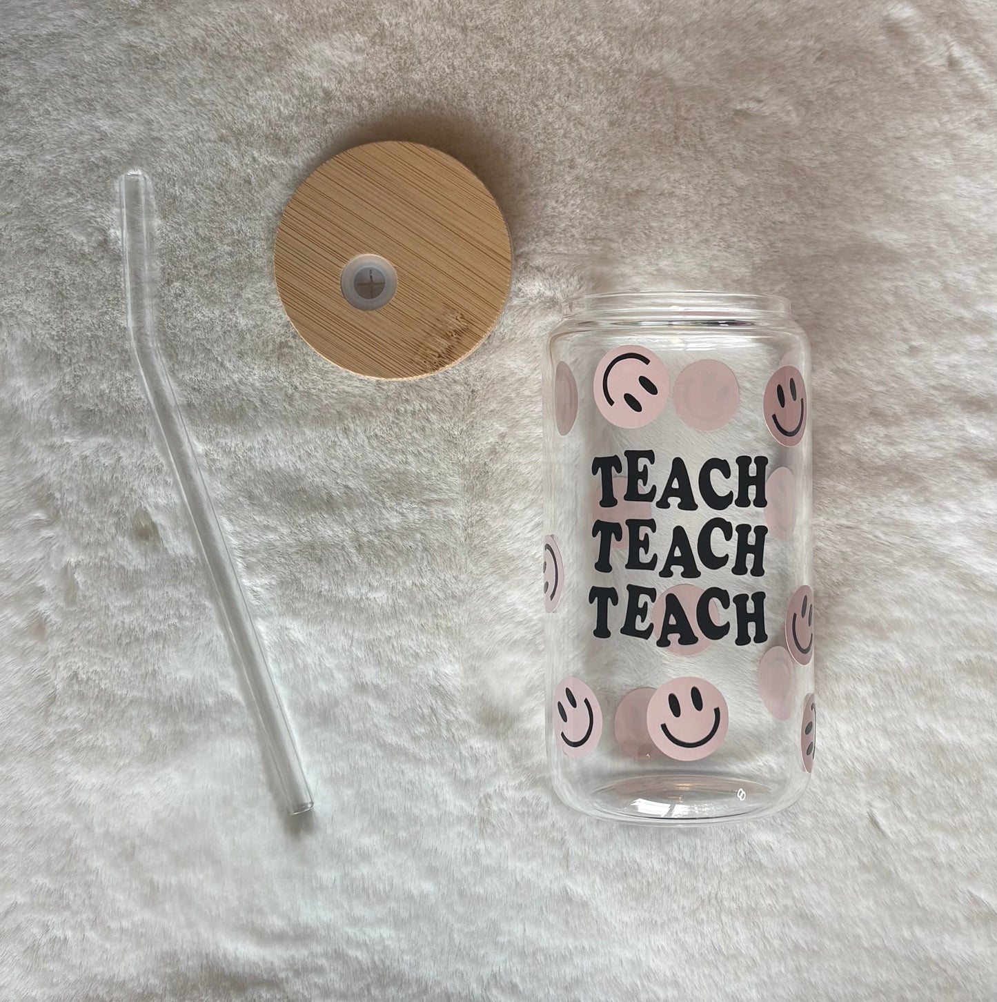 16oz Glass Cup - Teach Teach Teach | Stylish Drinkware
