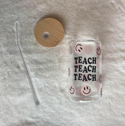 16oz Glass Cup - Teach Teach Teach | Stylish Drinkware