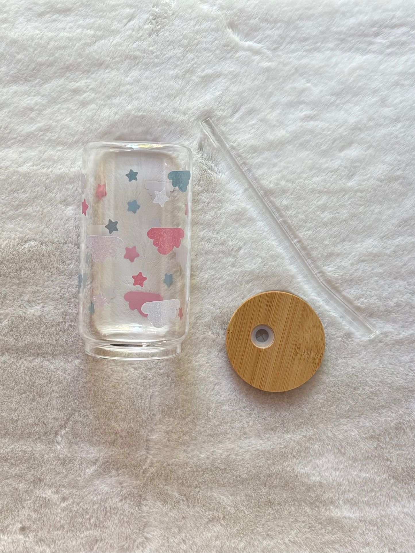 Glass Can Cup 16oz - Clouds and Stars