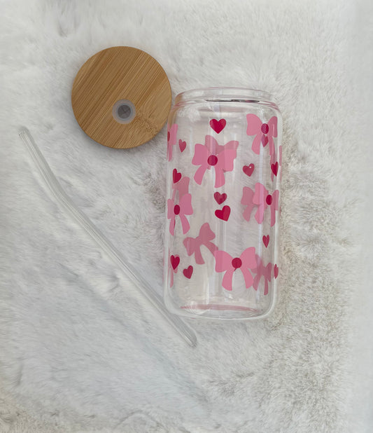 Glass Can Cup 16oz - Chunky Bows