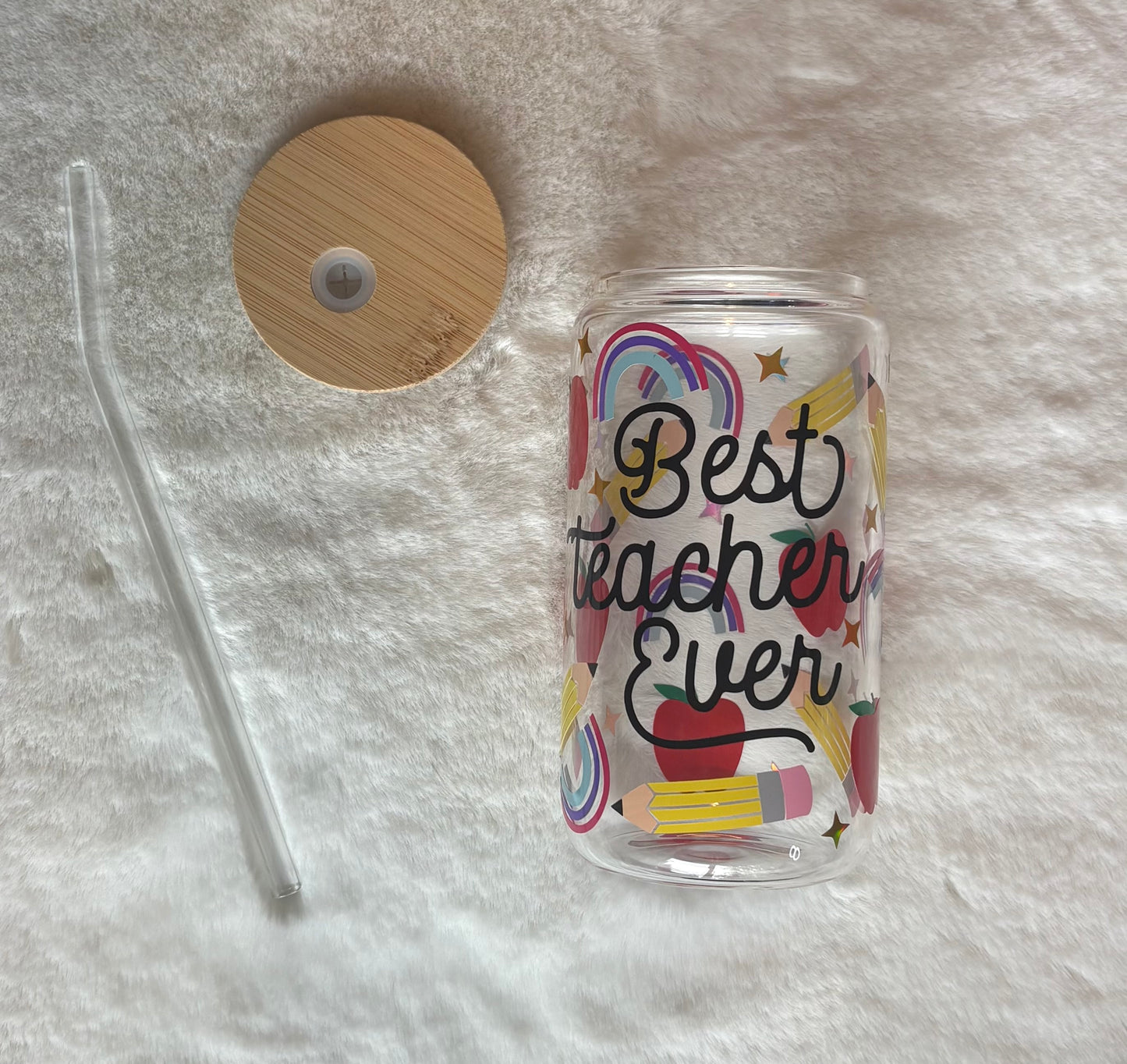 16oz Glass Cup - Best Teacher Ever | Stylish Drinkware