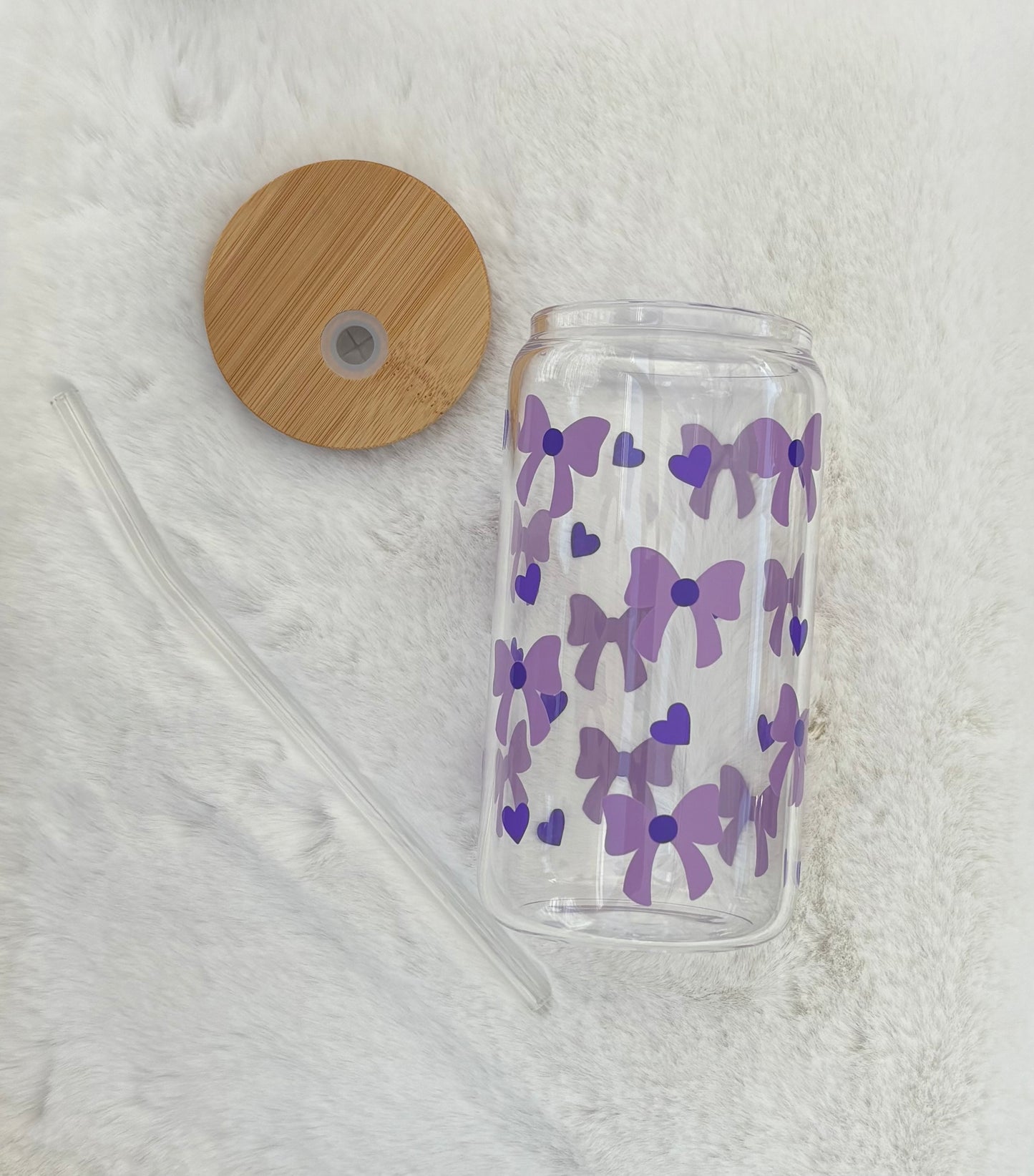 Glass Can Cup 16oz - Chunky Bows