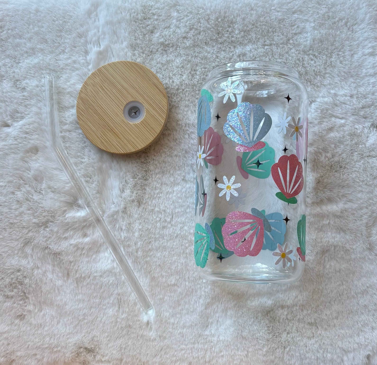 16oz Glass Cup - Seashells | Stylish Drinkware for Every Occasion