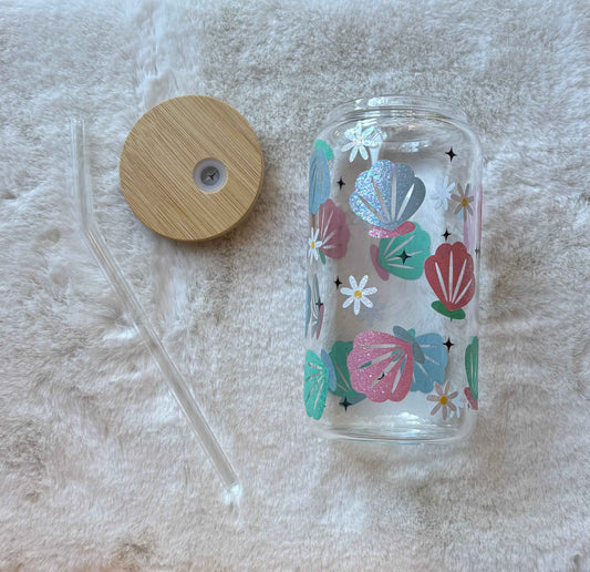 16oz Glass Cup - Seashells | Stylish Drinkware for Every Occasion