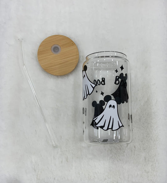 Glass Can Cup 16oz - Mouse Ghost