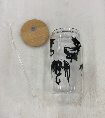 Glass Can Cup 16oz - Dragons