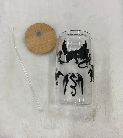 Glass Can Cup 16oz - Dragons