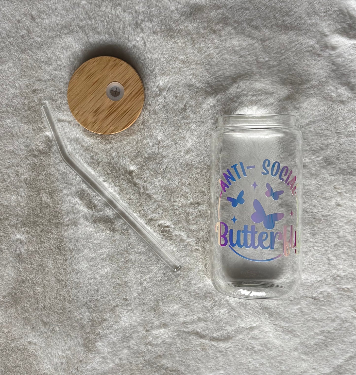 Glass Can Cup 16oz - Anti-Social Butterfly