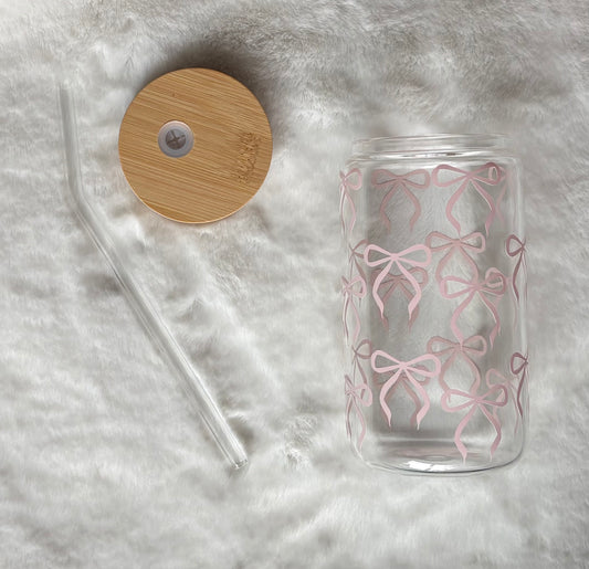 16oz Glass Cup - Coquette Bows | Stylish Drinkware for Every Occasion