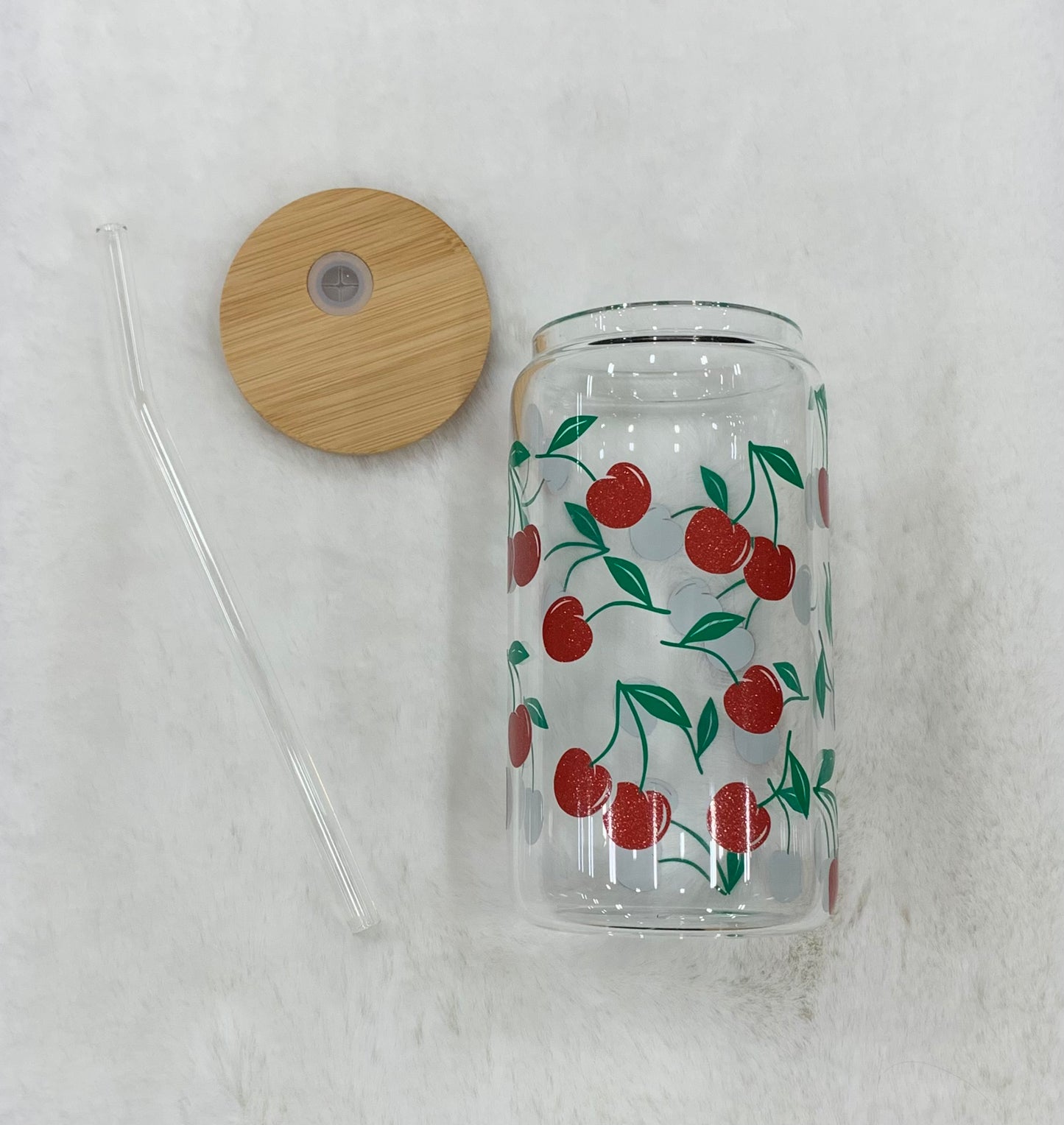 Glass Can Cup 16oz - Cherries