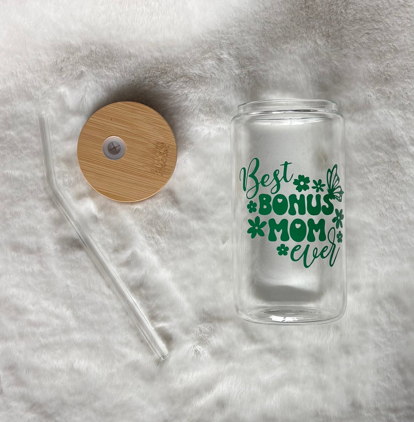 16oz Glass Cup - Best Bonus Mom Ever | Stylish Drinkware for Every Occasion