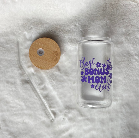 16oz Glass Cup - Best Bonus Mom Ever | Stylish Drinkware for Every Occasion