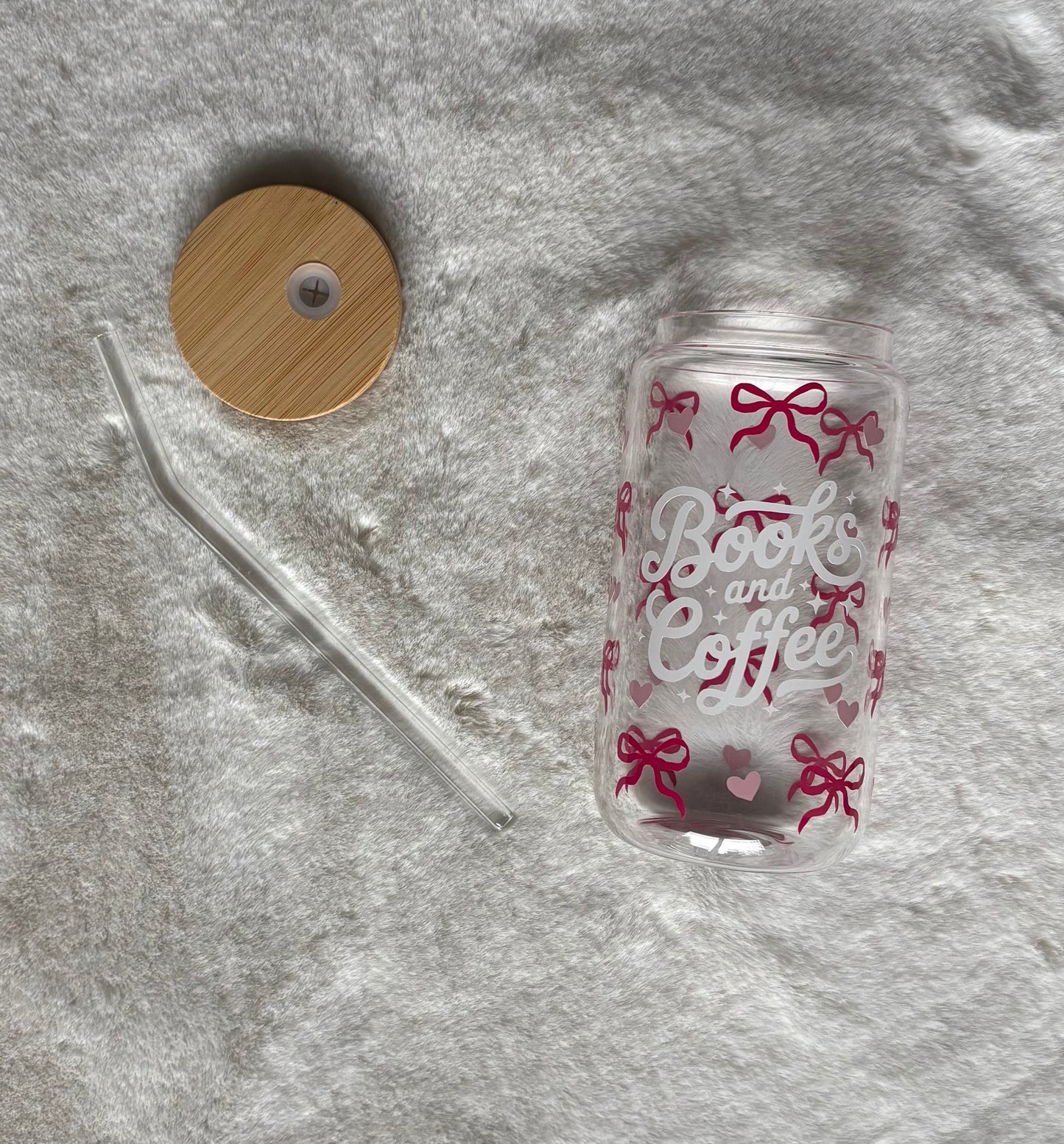 Glass Can Cup 16oz - Books and Coffee Valentine’s Edition - Elation Collective