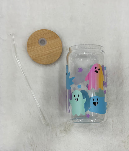 Glass Can Cup 16oz - Pastel Ghosts