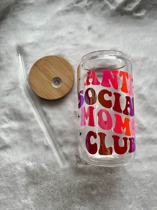 Glass Can Cup 16oz - Anti Social Moms Club