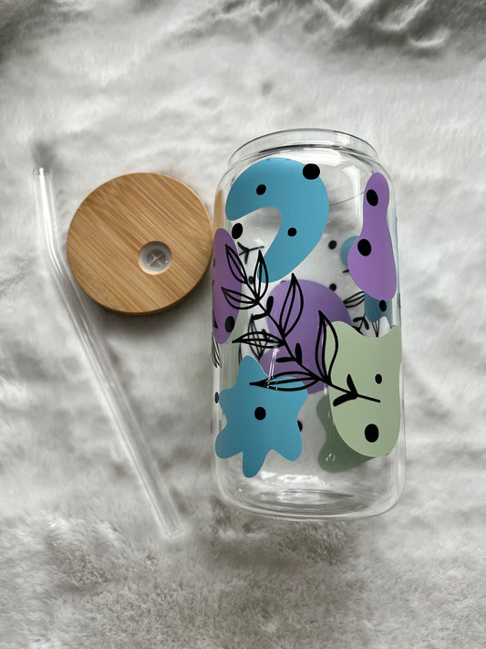 Glass Can Cup 16oz - Pastel Blobs and Leaves