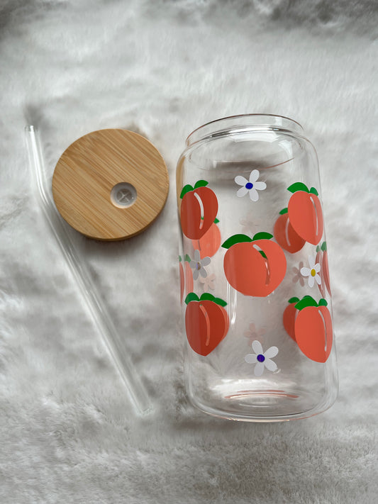 Glass Can Cup 16oz - Peachy