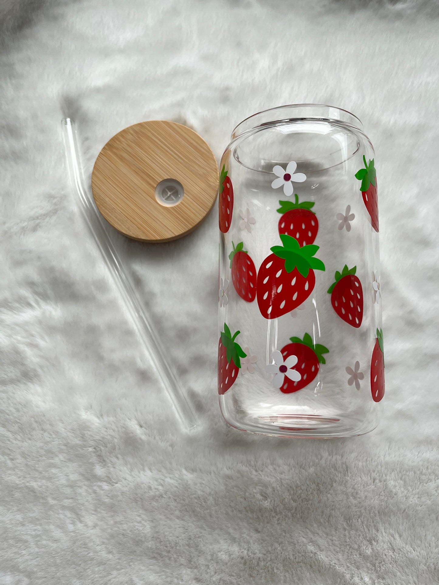 Glass Can Cup 16oz - Strawberry Fields