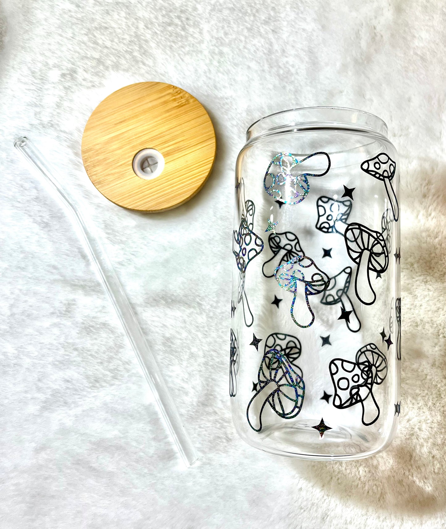 Glass Can Cup 16oz - Oil Drip Mushrooms