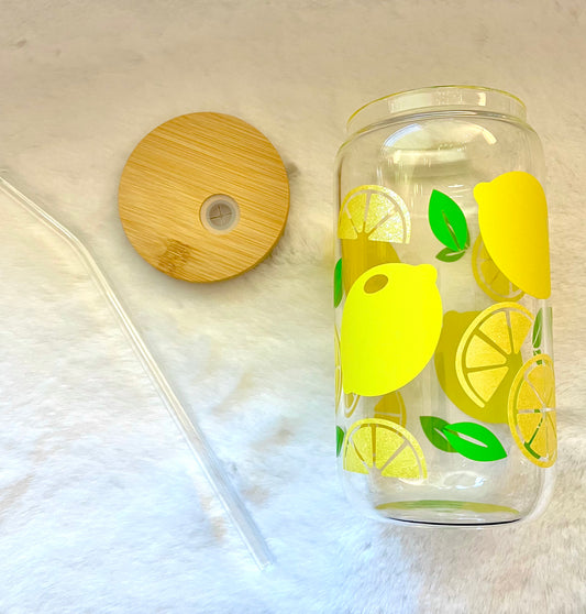 Glass Can Cup 16oz - Lemon Sparkle