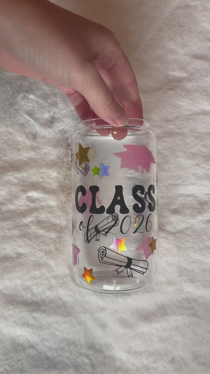 16oz Glass Cup - Grad 2026 | Stylish Drinkware for Every Occasion