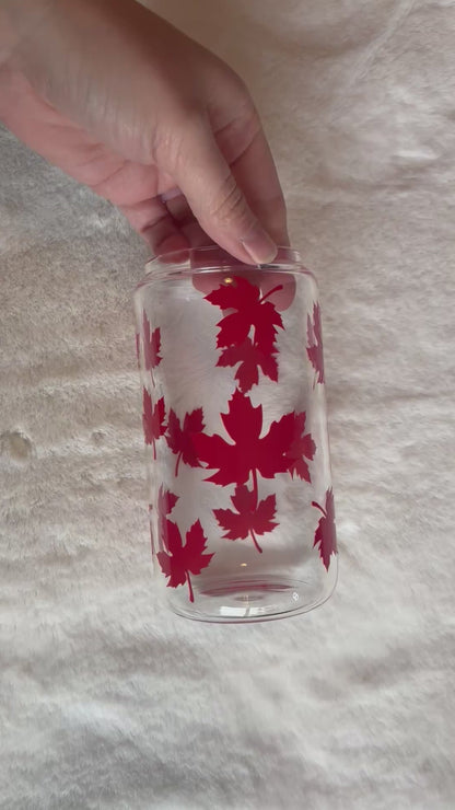 16oz Glass Cup - Maple Leaves | Stylish Drinkware