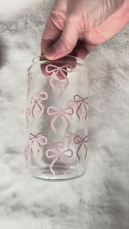 16oz Glass Cup - Coquette Bows | Stylish Drinkware for Every Occasion