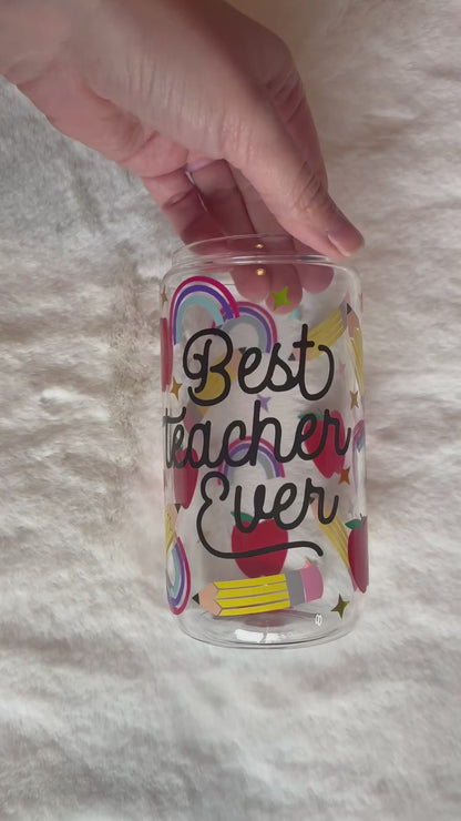 16oz Glass Cup - Best Teacher Ever | Stylish Drinkware